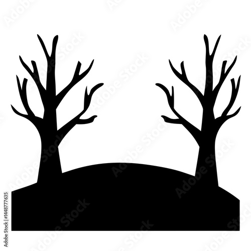 Spooky bare trees silhouetted against a white background for Halloween decoration