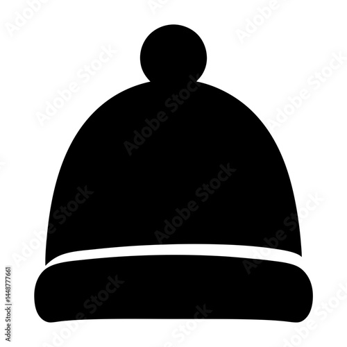 Simple black silhouette of a winter beanie hat with pom pom