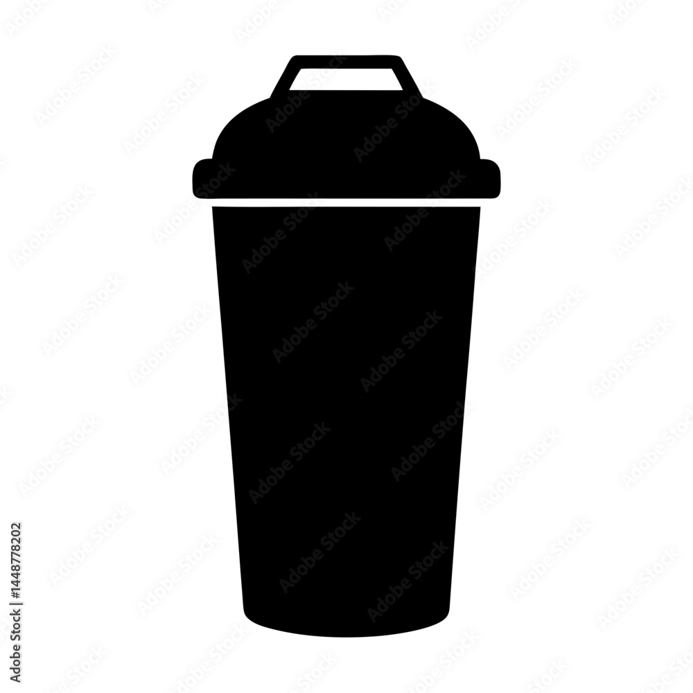 Isolated black protein shaker bottle icon against a stark white background Isolated black protein shaker bottle icon against a stark white background