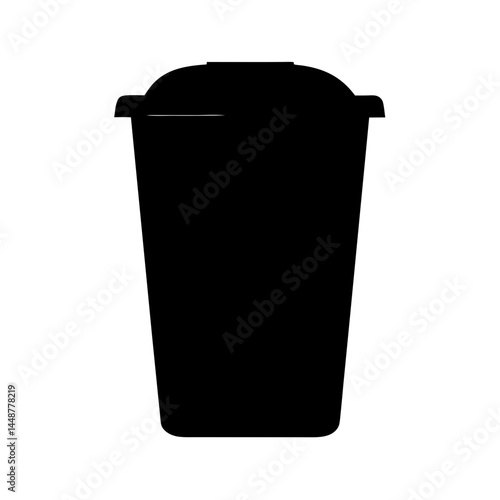 Silhouette of a black plastic trash can receptacle isolated on white background