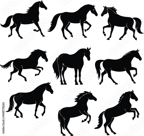 Horse silhouette set bundle vector