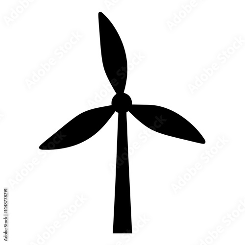 Black silhouette image of a wind turbine generator for renewable energy
