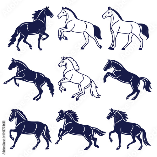 Horse silhouette set bundle vector