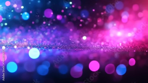 Vibrant sparkling bokeh transition with pink and blue glowing lights