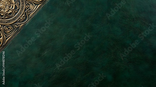 Elegant Green Leather Texture with Gold Ornate Corner Design