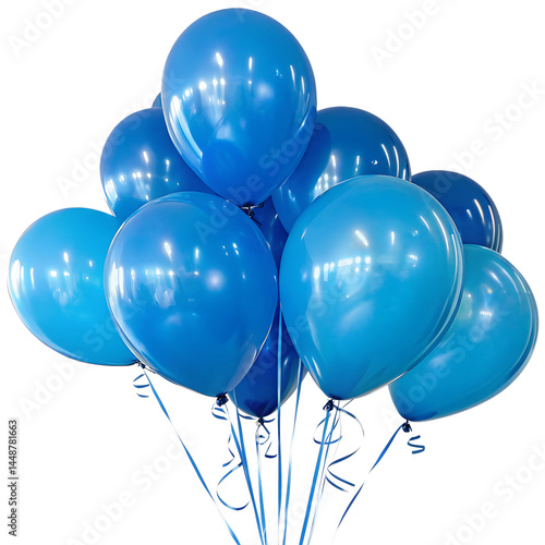 A cluster of shiny blue balloons isolated on a white background
