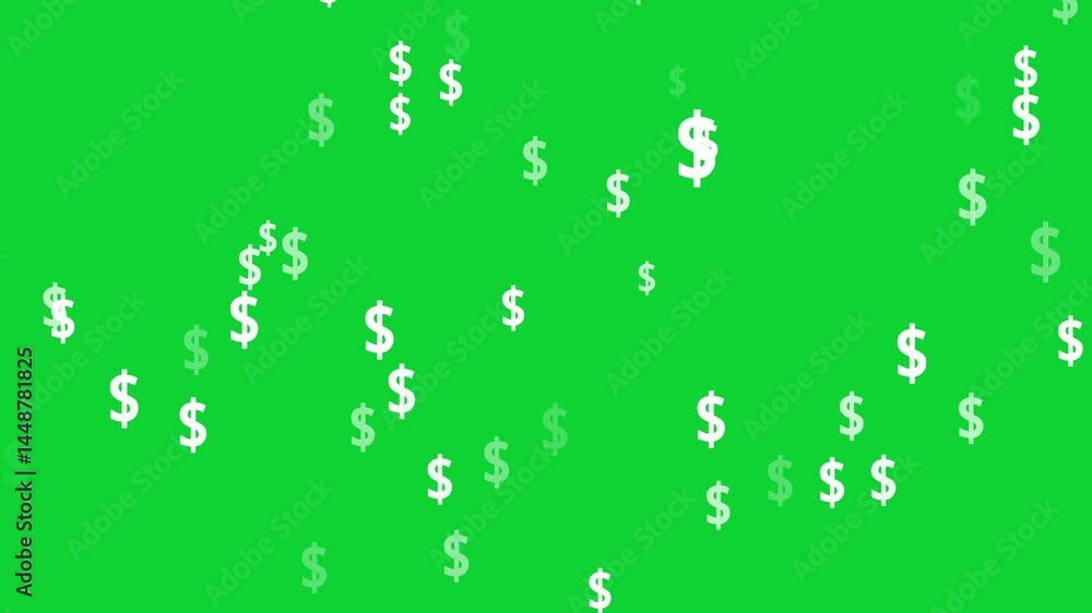 Dolar sign symbol icon animation. USA currency symbol particle on green screen.