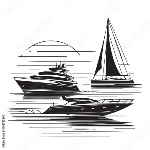 vector modern boats line art