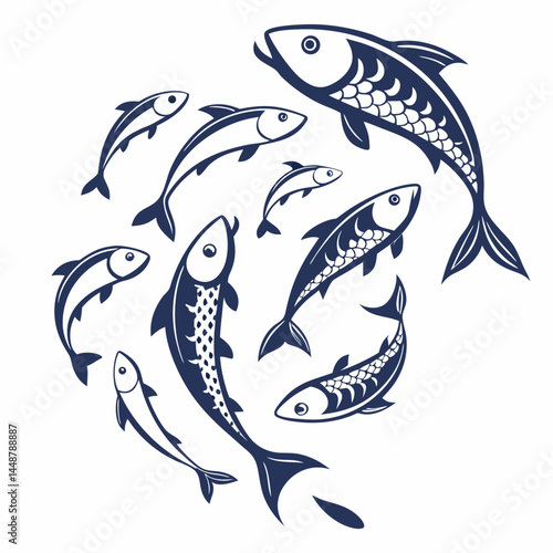 Fish domestic animal silhouette vector bundle set
