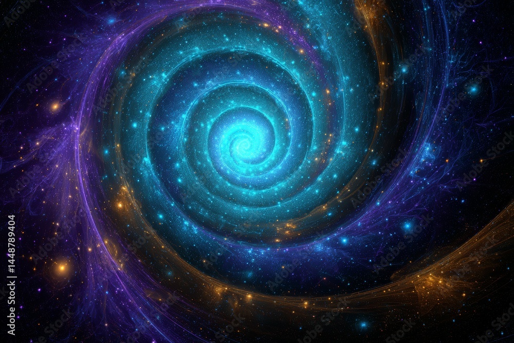 A spiral galaxy with a blue center and orange and purple swirls A spiral galaxy with a blue center and orange and purple swirls