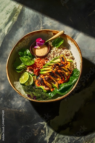 vibrant arugula salad, rustic stoneware