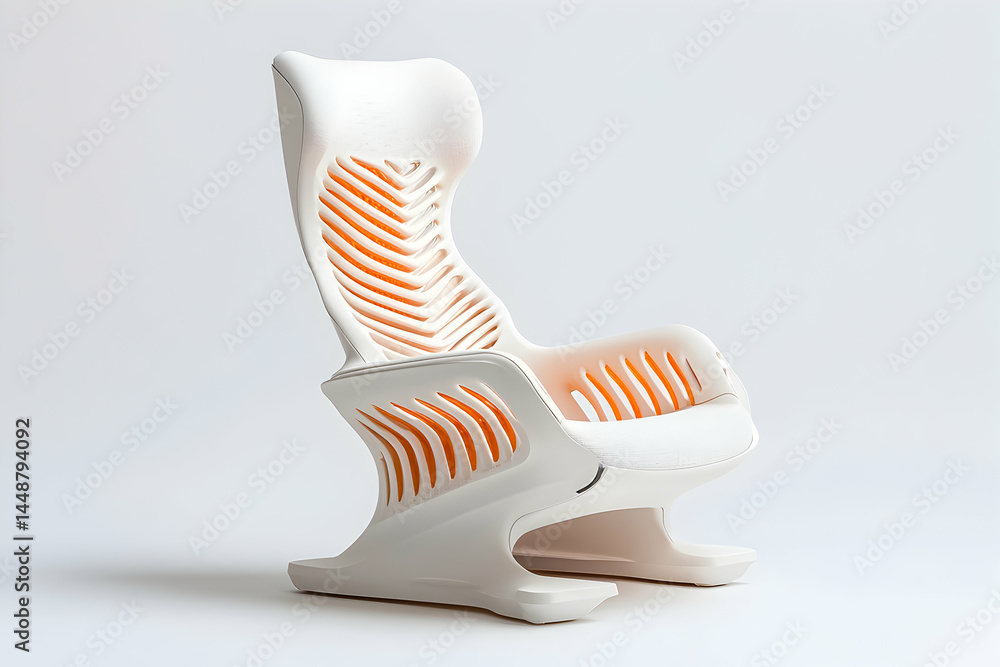 A futuristic rocking chair design blending form and function. Its aesthetic suggests comfort and innovation suitable for modern living rooms. This chair is for relaxation. A futuristic rocking chair design blending form and function. Its aesthetic suggests comfort and innovation suitable for modern living rooms. This chair is for relaxation.