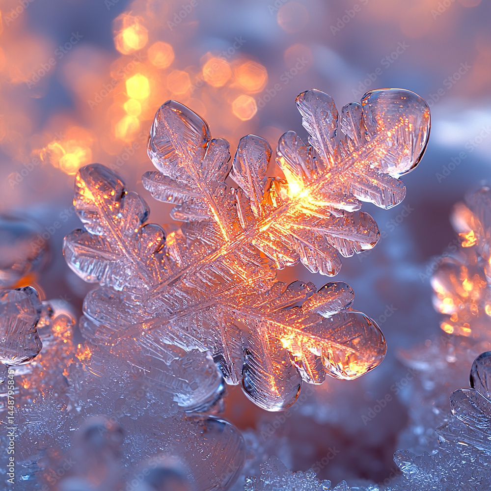 Obraz premium Captivating macro photograph showcasing the exquisite details of a pristine snowflake.