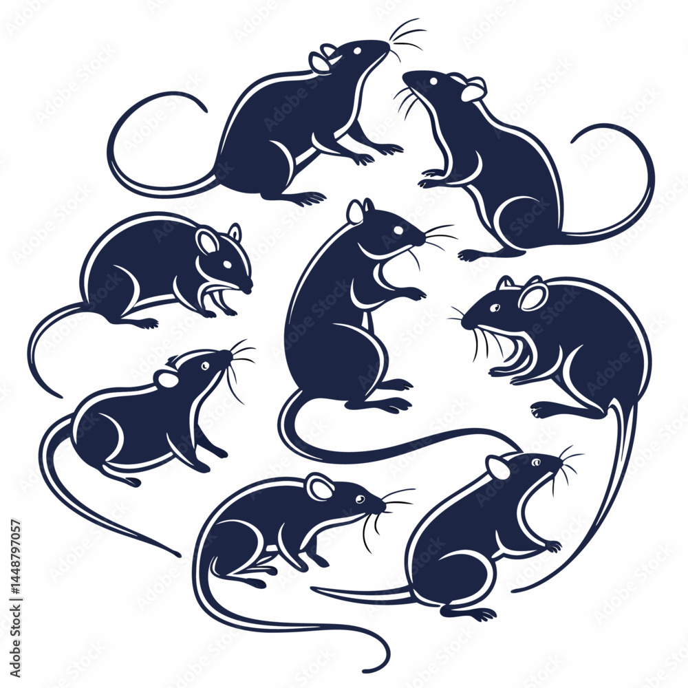 Fototapeta premium Rat silhouette set bundle vector