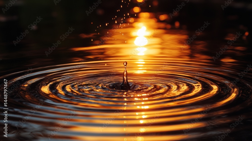 Water droplet action at sunset reflections lake serenity nature Water droplet action at sunset reflections lake serenity nature