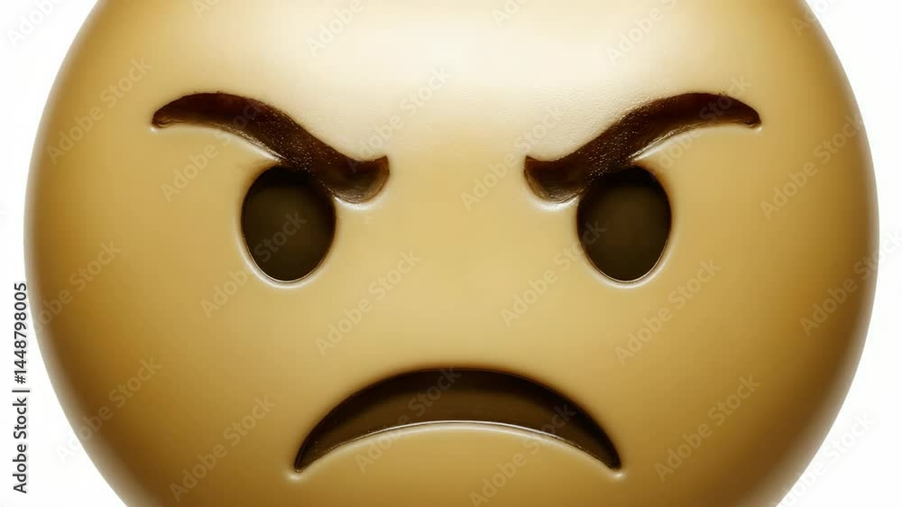 3D sad emoticon face, expressive and conveying negative emotions on clean white background