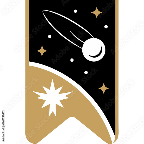 Astral Bookmark Icon with Comet and Star