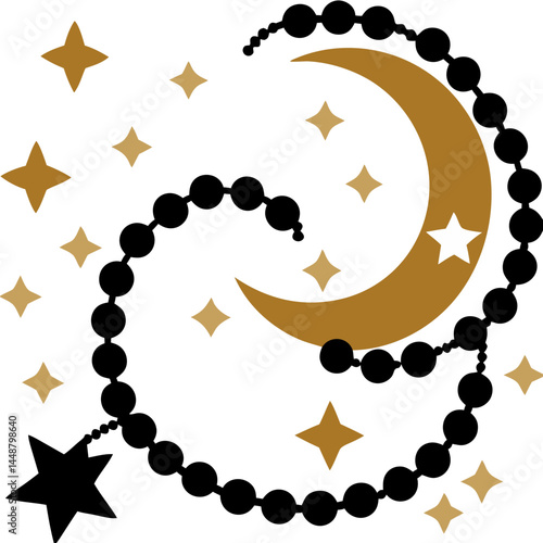 Cosmic Rosary with Moon and Stars Illustration