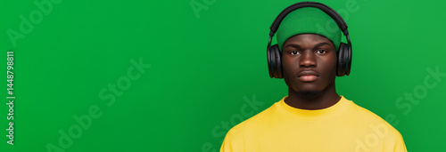 Obraz na płótnie Young Man with Oversized Headphones in Studio w salonie