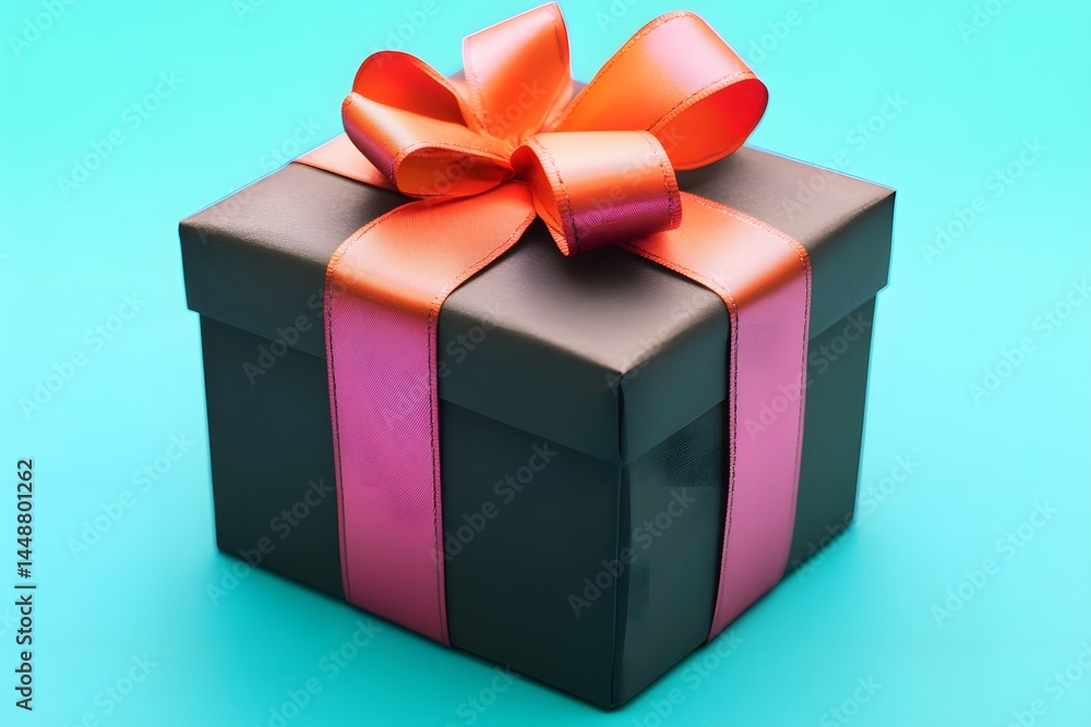 Obraz premium Elegant Dark Gift Box with Orange and Pink Ribbon Bow