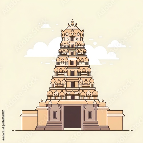 Majestic South Indian Temple Architecture Drawing Gopuram Design Illustration