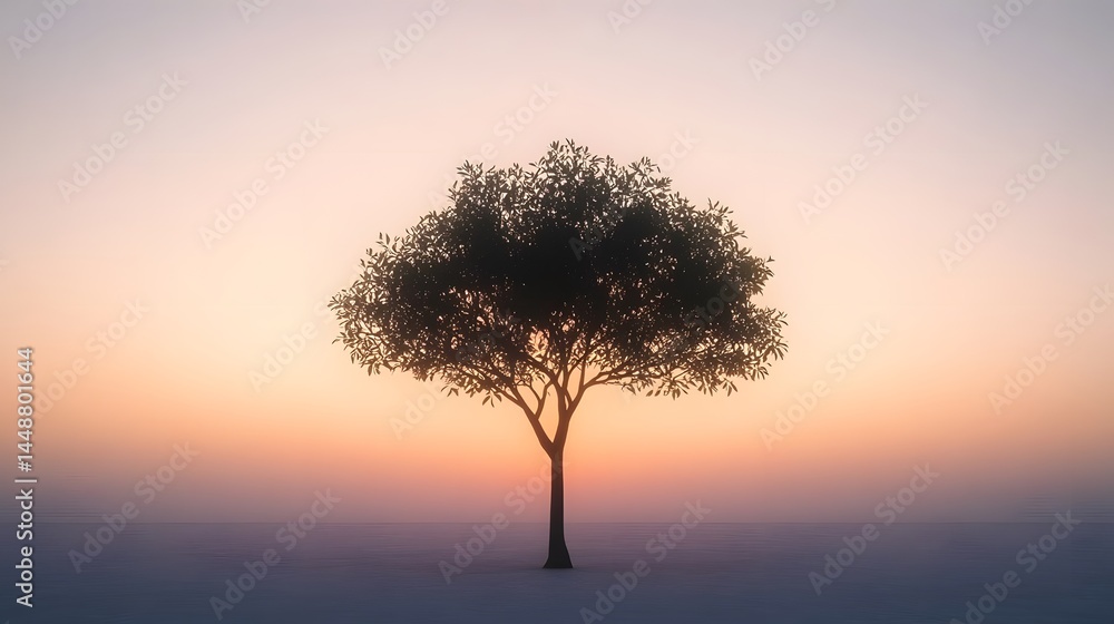 Obraz premium Solitary Tree at Sunset Peaceful Nature Landscape