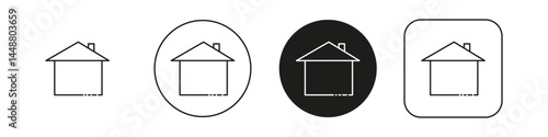 Vector illustrations of home icons in different circular and square outlines, presented in a clean, minimalist black and white style.