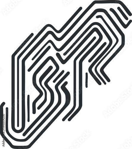 Black and white fingerprint pattern with unique lines and curves for biometric identity and security
