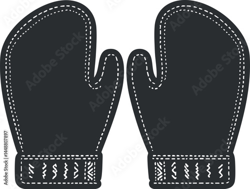 Pair of black mittens with white stitching designed for warmth and winter outdoor protection