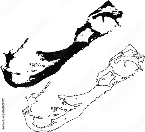 Map of Bermuda Silhouette Flat and Outline Design