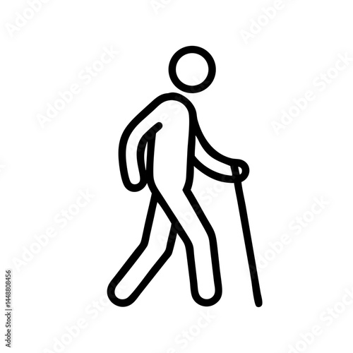 Walking person using a stick in a minimalist style  