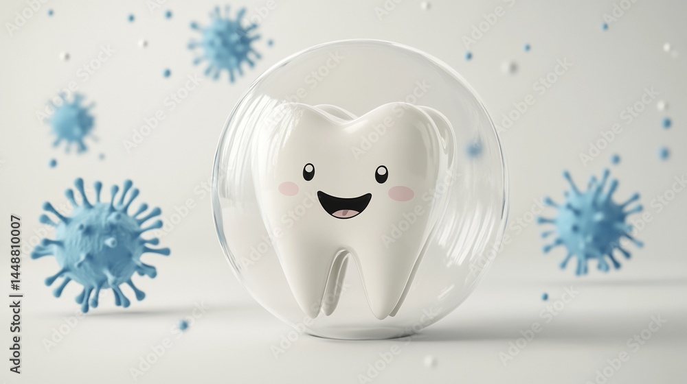 Protected tooth within a protective sphere surrounded by viruses. Protected tooth within a protective sphere surrounded by viruses.