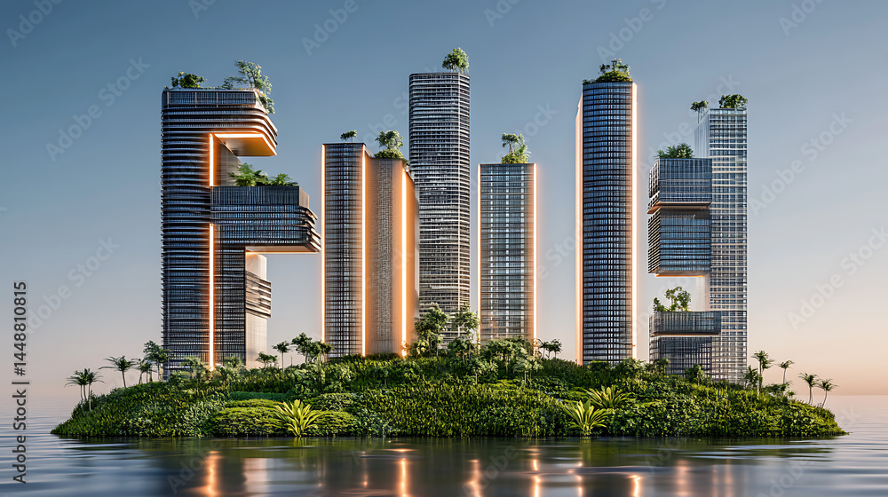 Obraz premium Modern skyscrapers island city letter file