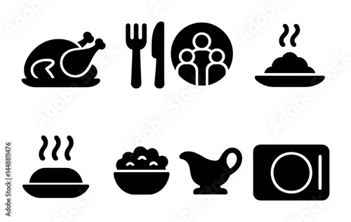 Thanksgiving meal icons for menu design and family gathering collateral