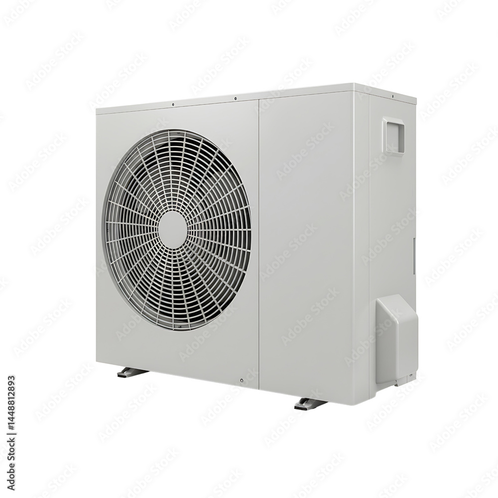 Air conditioning unit with fan on a white surface transparent background Air conditioning unit with fan on a white surface transparent background