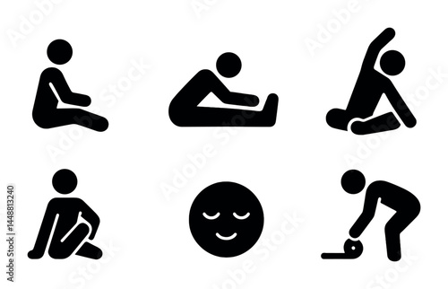 Simple yoga poses and relaxation symbols for mindfulness and meditation