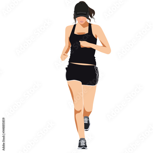 girl doing sports, running vector