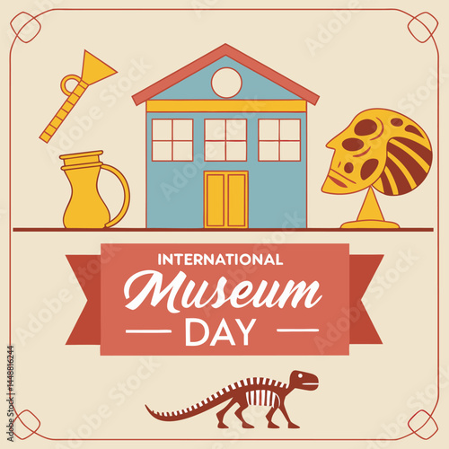 International Museum Day Illustration: A vibrant illustration celebrating International Museum Day, featuring iconic museum elements and an inviting color scheme.