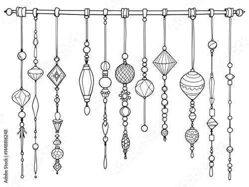 Beaded curtain vector line art illustration