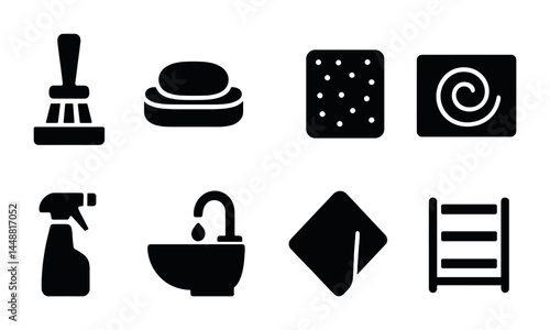 Bathroom cleaning and hygiene icons set for home design and organization