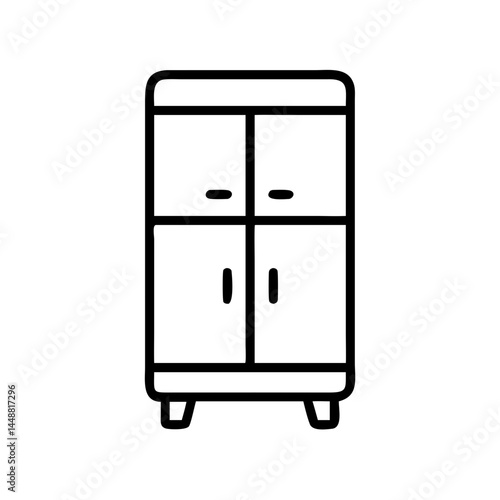 Minimalist Black Outline of a Modern China Cabinet, icon, vector  