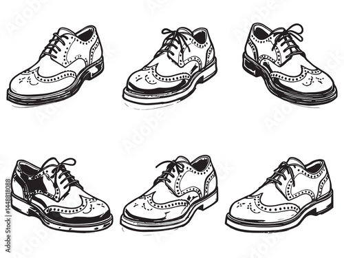 Classic Brogue Shoes Outline Art