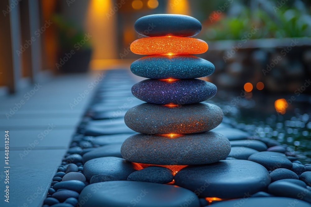 Obraz premium Stacked Stones: Glowing pebbles balanced in a zen-like cairn creating calm