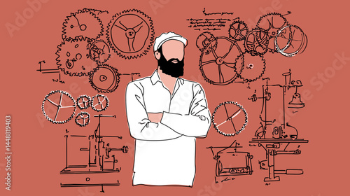 Steampunk inventor with gears, minimal    -  