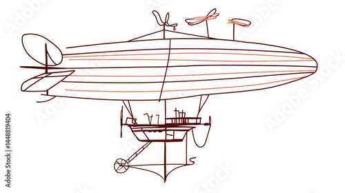 Steampunk airship, simple vector    -  
