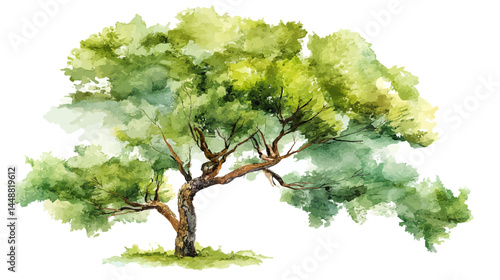 Vector abstract watercolor tree side view isolated on white background for landscape plan and architecture layout drawing, elements for environment and garden   -  