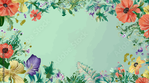 Vector border and frame element, pattern in floral wavy style, ocean and vacation theme, flowers and plants, floral botanic design templates   -  