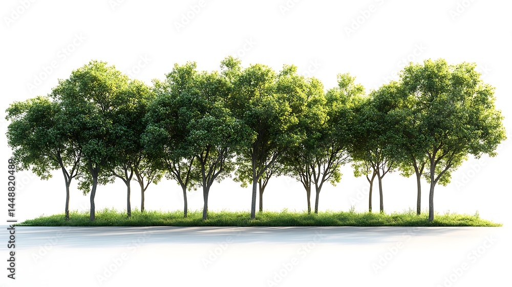 Fototapeta premium Row Of Lush Green Trees On A Grassy Bank High Resolution Photo