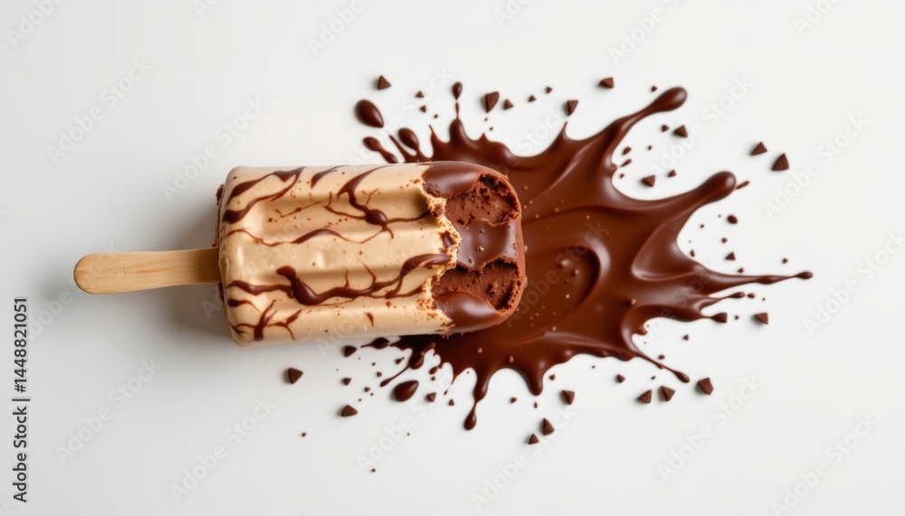 Fototapeta premium Delicious Chocolate Covered Ice Cream Bar with Melted Chocolate Drizzle
