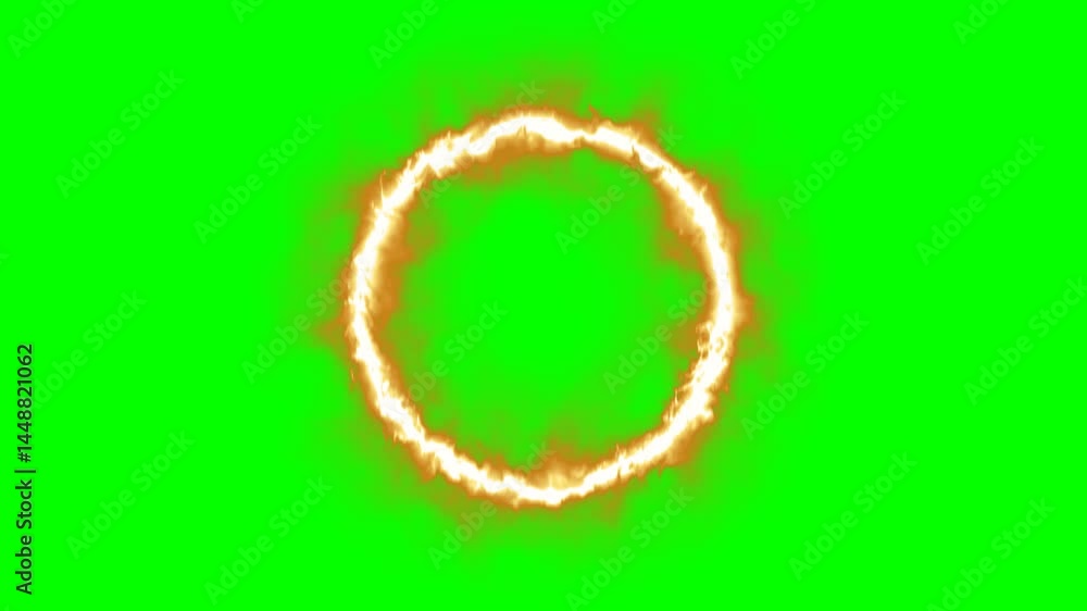 Circle of fire, a flaming hoop, ring of fire, burning on green screen background Circle of fire, a flaming hoop, ring of fire, burning on green screen background